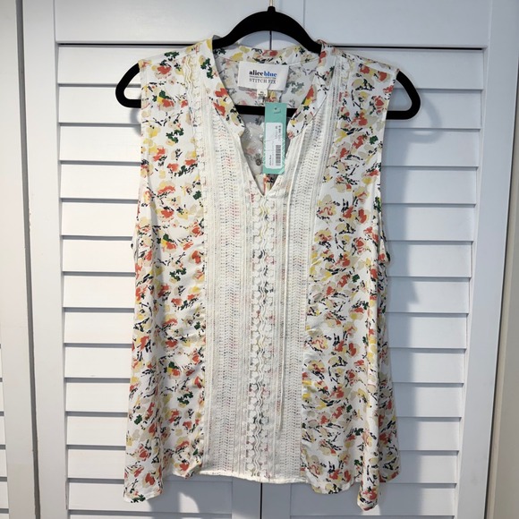 Alice Blue Moreno Lace Detail Top Floral Sleeveless Blouse White XL Career New - Picture 14 of 14